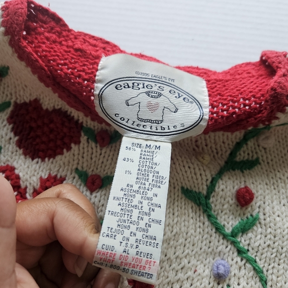 Vintage Eagle's Eye Red Valentine's Day Knit Ugly Sweater - Picture 15 of 16